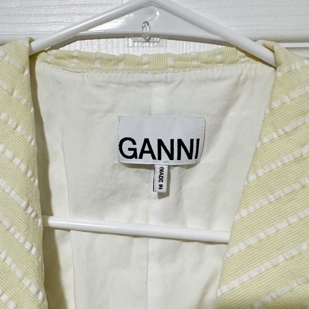 Ganni Seersucker Stripe Midi Dress Stripe Flan Size 14 Yellow - Picture 8 of 16